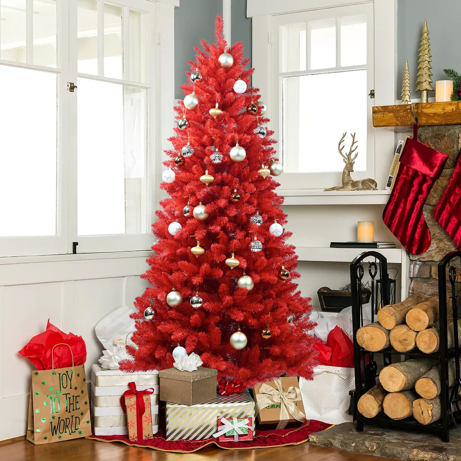 Charlton Home® Artificial Red Christmas Tree | Wayfair